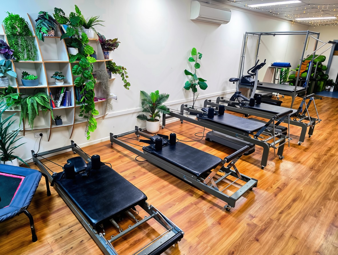Clinical Pilates reformers in the Bowen Physiotherapy exercise studio